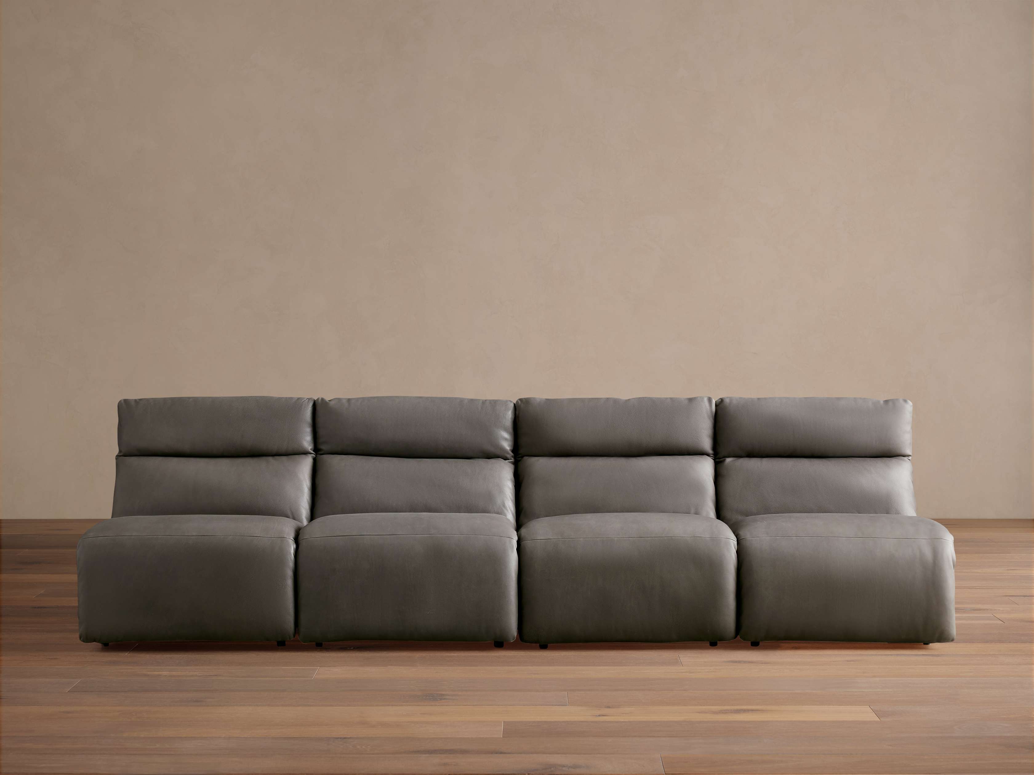 Rowland Tailored Leather Four-Piece Armless Motion Modular Sofa
