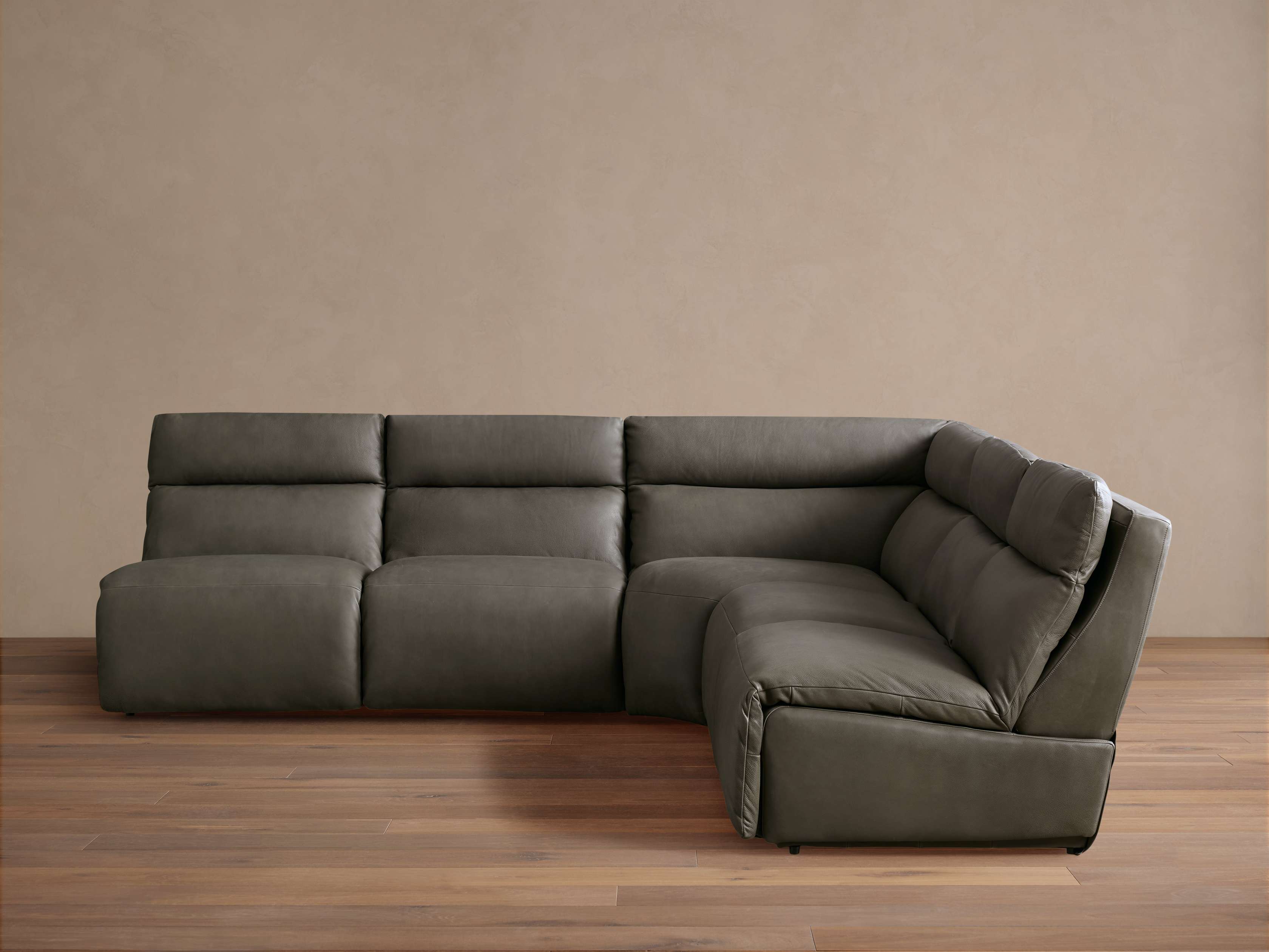 Rowland Tailored Leather Five-Piece Armless Motion Corner Sectional