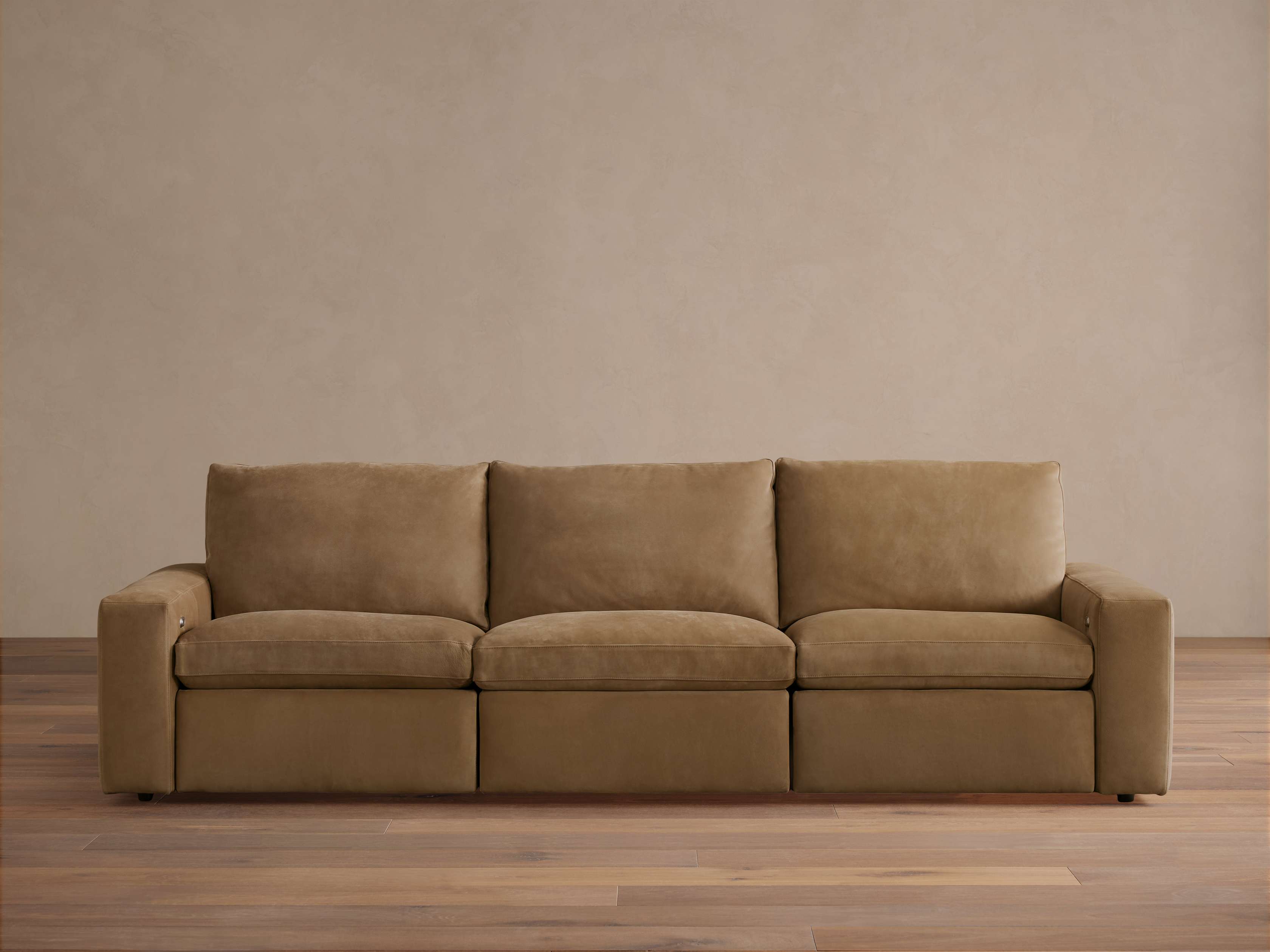 Kipton Wide Arm Nubuck Leather Three-Piece Motion Modular Sofa